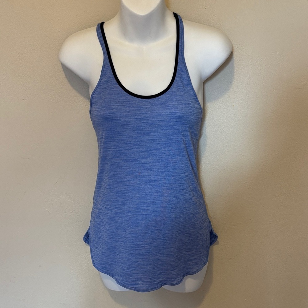 lululemon athletica Heathered Blue Racerback Tank with Black Trim